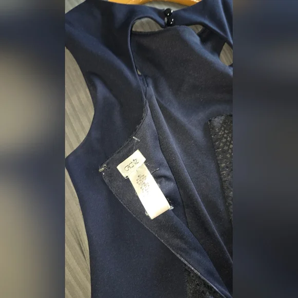 Cache Dress Womens Sleeveless Blue Textured Sheath Open Back Date Night Size 6 - Picture 10 of 10